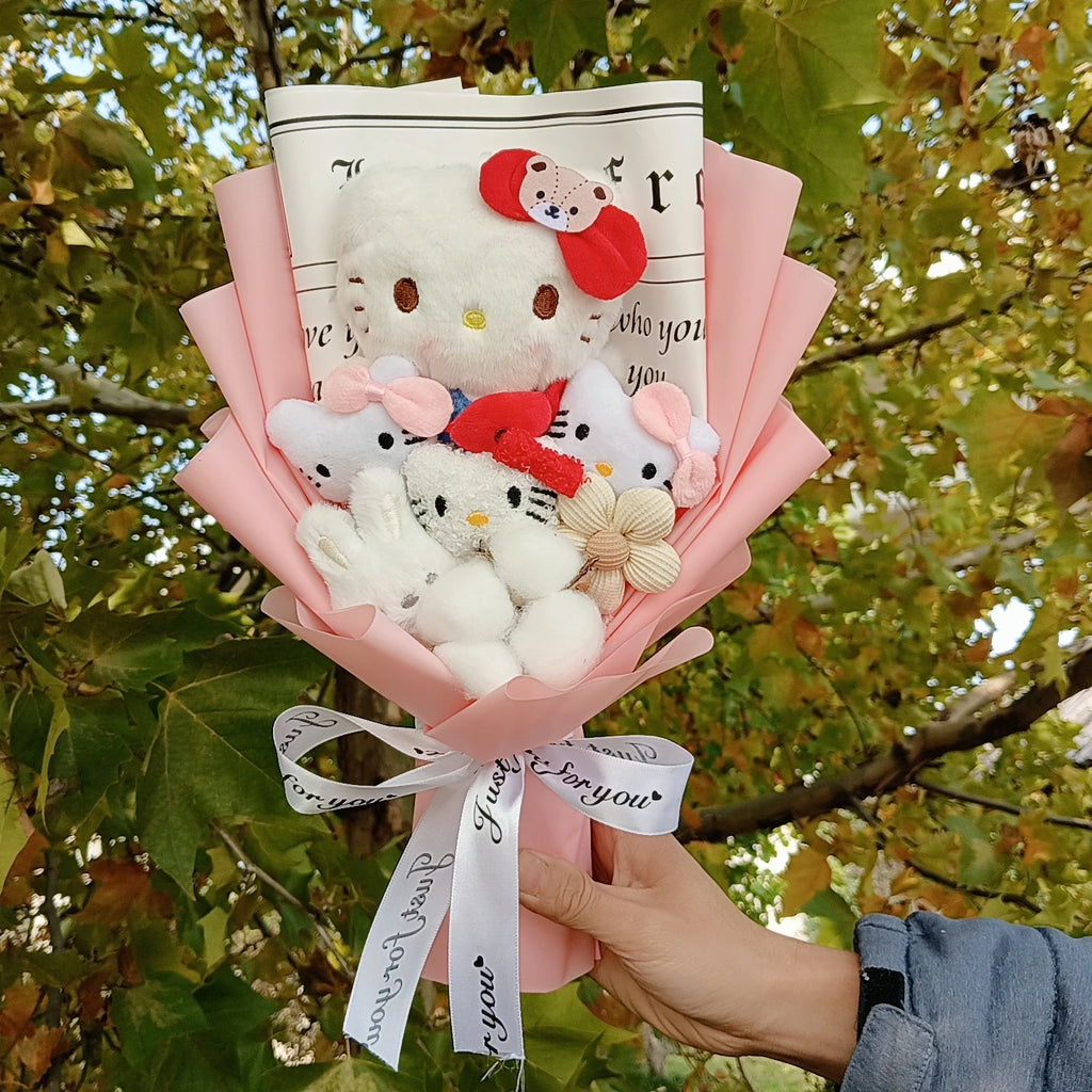 Hello Kitty Cartoon Plush Bouquet  Anime Rose Flowers Doll Home Wedding Decoration Christmas Valentine's Day Gift