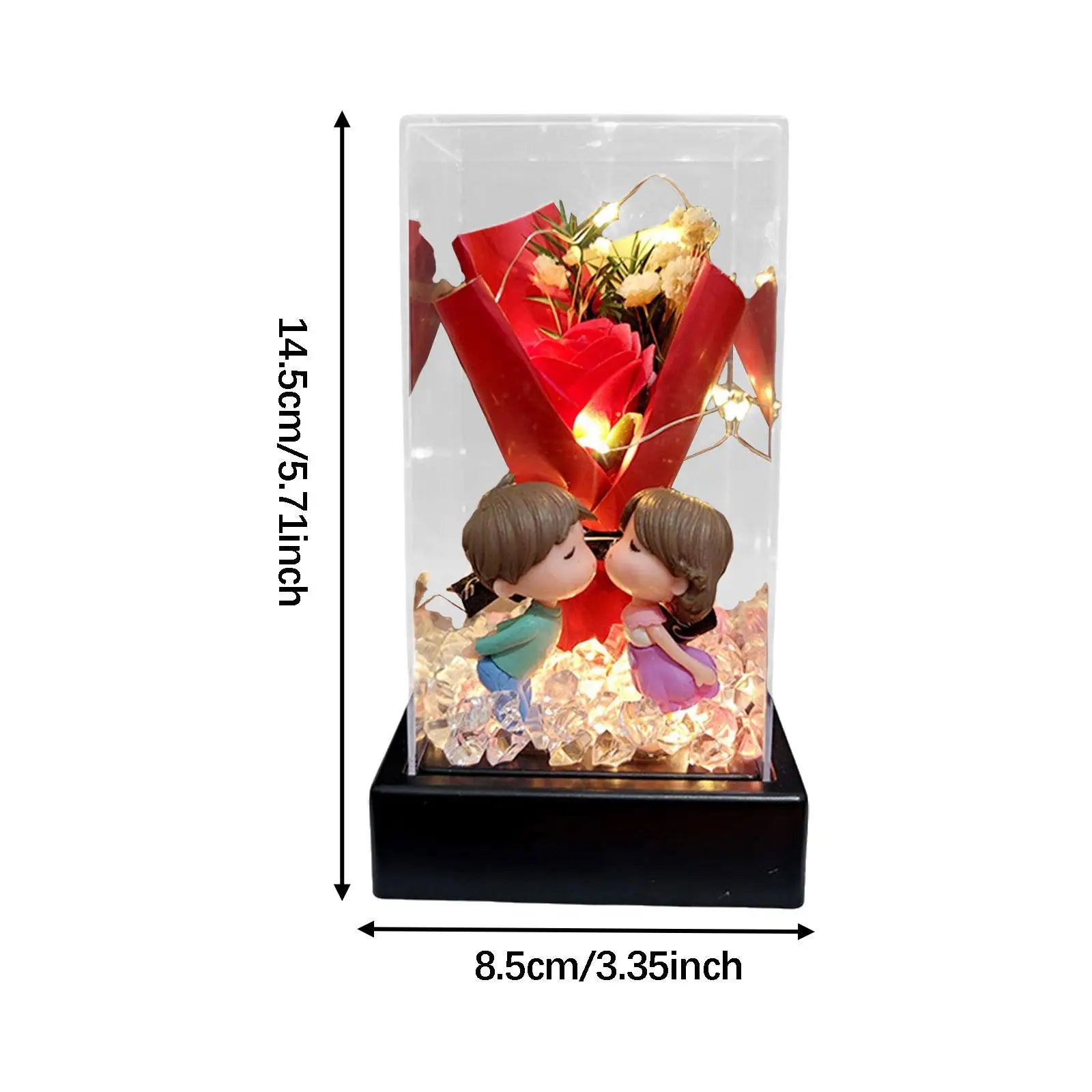 Romantic Artificial Flower Bouquet Acrylic Dome Preserved Rose Gift Box for Wedding Valentine’s Day Anniversary Decoration