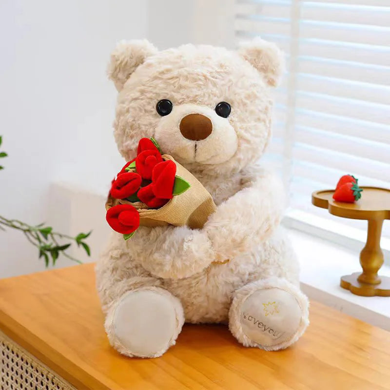 New Hot Sale Teddy Bear with Roses Plush Toy Soft Bear Stuffed Doll Romantic Gift for Lover Home Decor Girls Birthday Gift