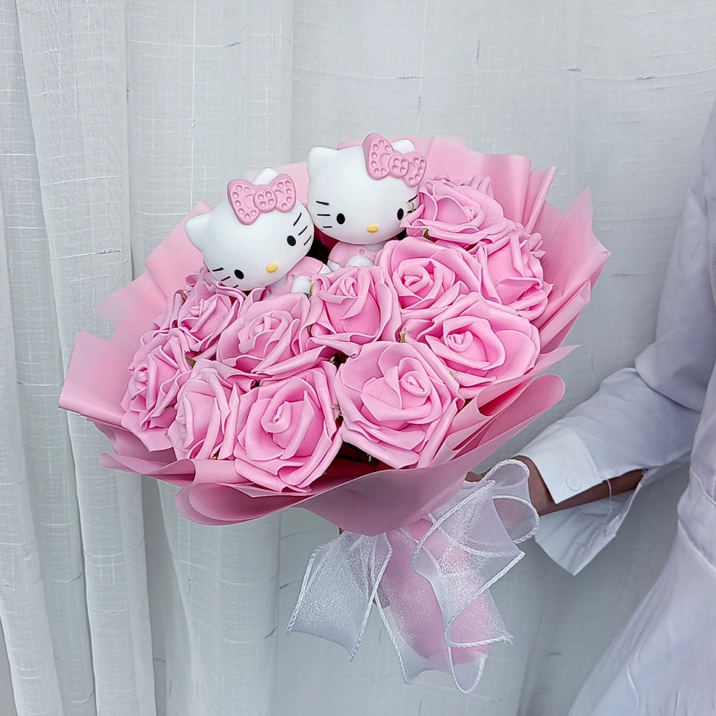 Hello Kitty Cartoon Plush Bouquet  Anime Rose Flowers Doll Home Wedding Decoration Christmas Valentine's Day Gift