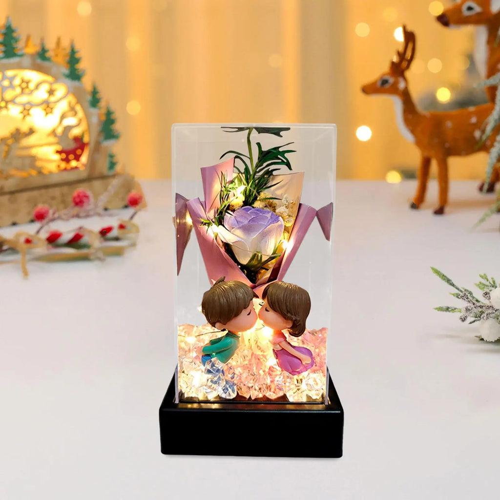 Romantic Artificial Flower Bouquet Acrylic Dome Preserved Rose Gift Box for Wedding Valentine’s Day Anniversary Decoration