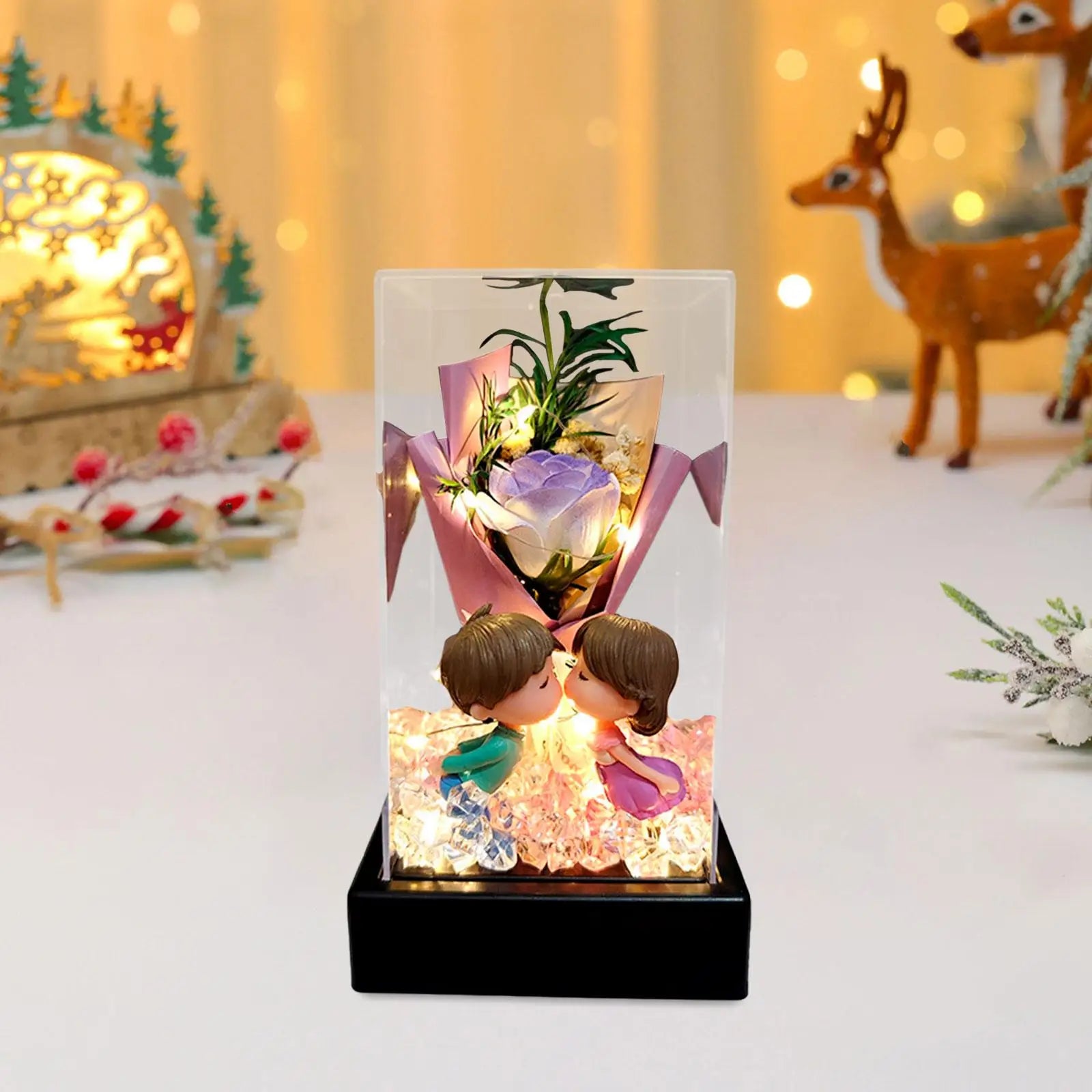 Romantic Artificial Flower Bouquet Acrylic Dome Preserved Rose Gift Box for Wedding Valentine’s Day Anniversary Decoration