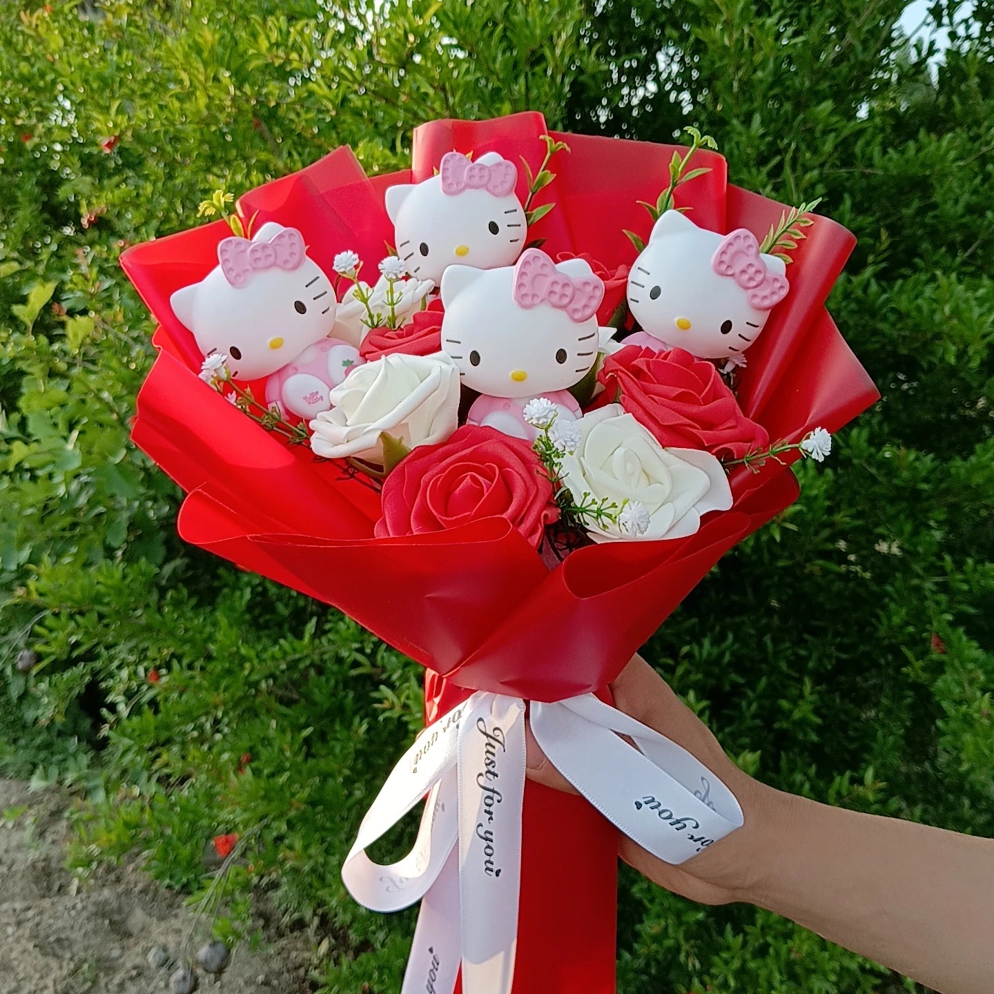 Hello Kitty Cartoon Plush Bouquet  Anime Rose Flowers Doll Home Wedding Decoration Christmas Valentine's Day Gift