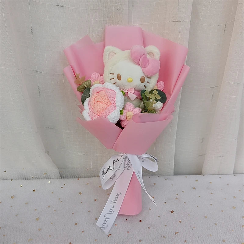 Hello Kitty Cartoon Plush Bouquet  Anime Rose Flowers Doll Home Wedding Decoration Christmas Valentine's Day Gift