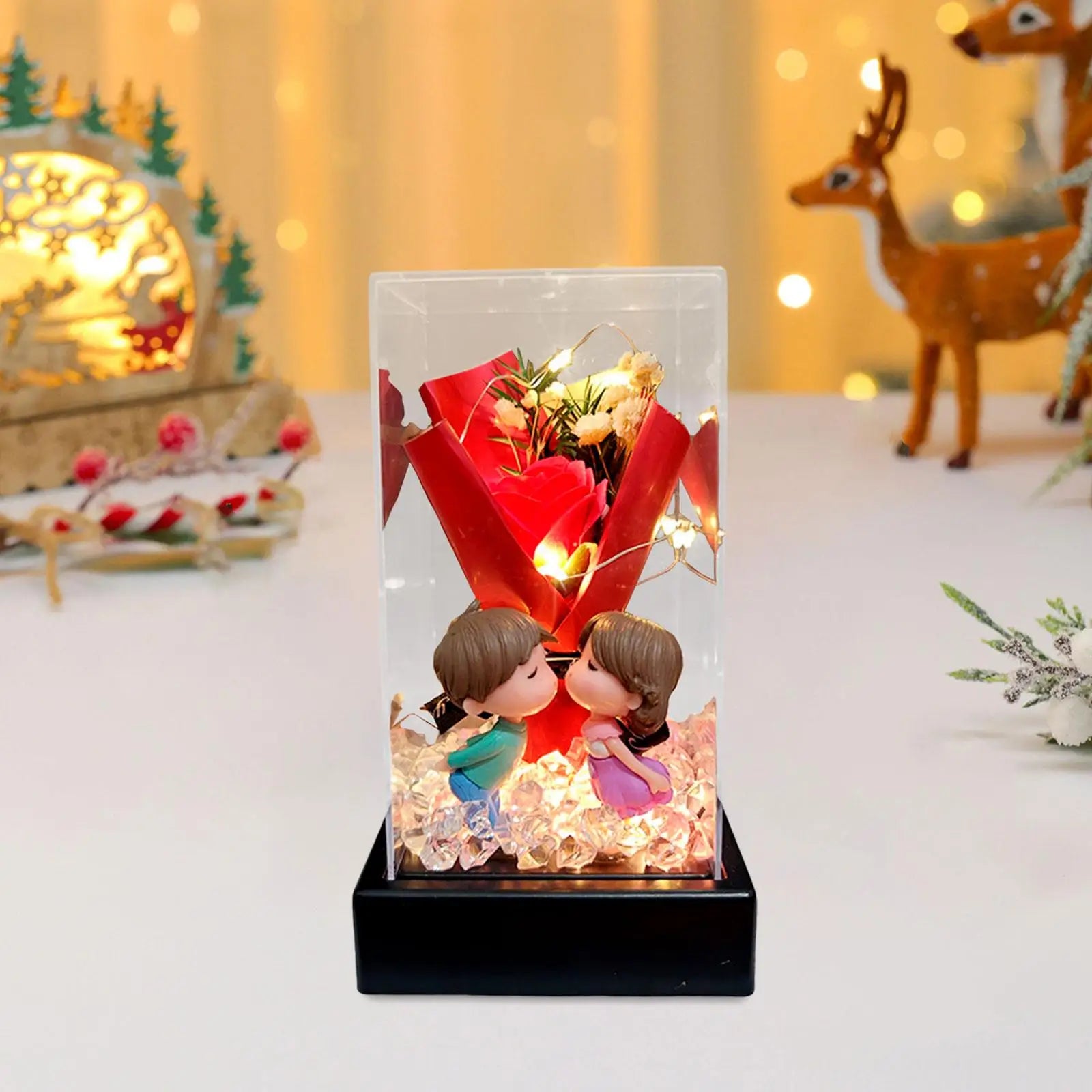 Romantic Artificial Flower Bouquet Acrylic Dome Preserved Rose Gift Box for Wedding Valentine’s Day Anniversary Decoration