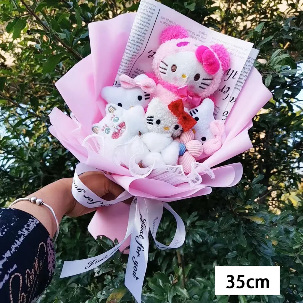 Hello Kitty Cartoon Plush Bouquet  Anime Rose Flowers Doll Home Wedding Decoration Christmas Valentine's Day Gift