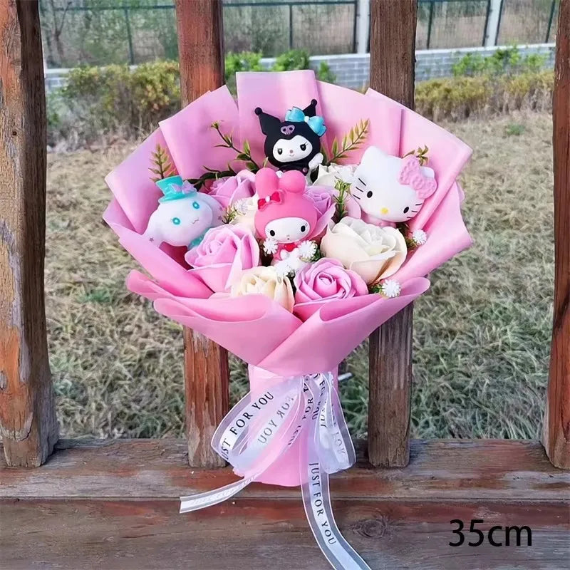 Hello Kitty Cartoon Plush Bouquet  Anime Rose Flowers Doll Home Wedding Decoration Christmas Valentine's Day Gift