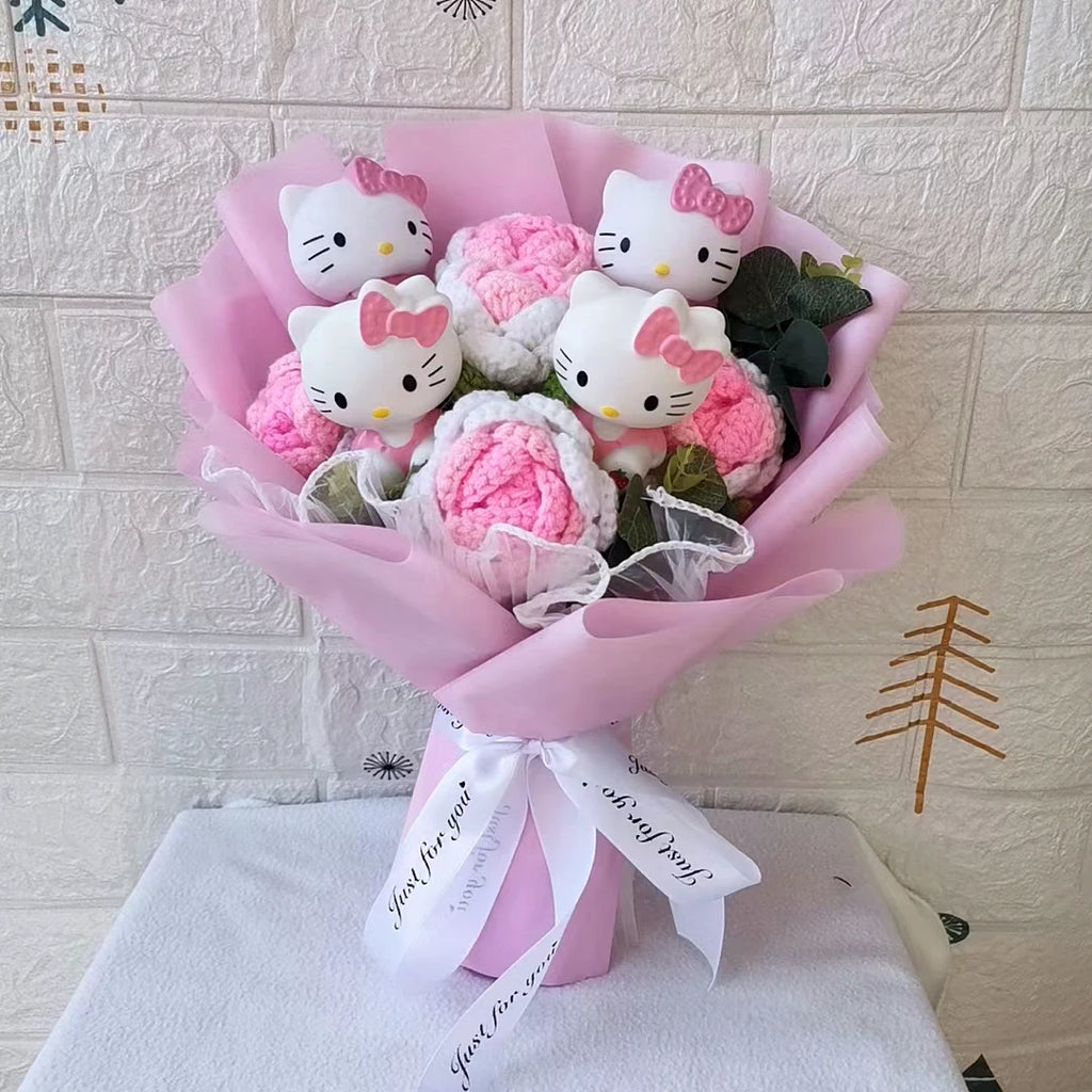 Hello Kitty Cartoon Plush Bouquet  Anime Rose Flowers Doll Home Wedding Decoration Christmas Valentine's Day Gift