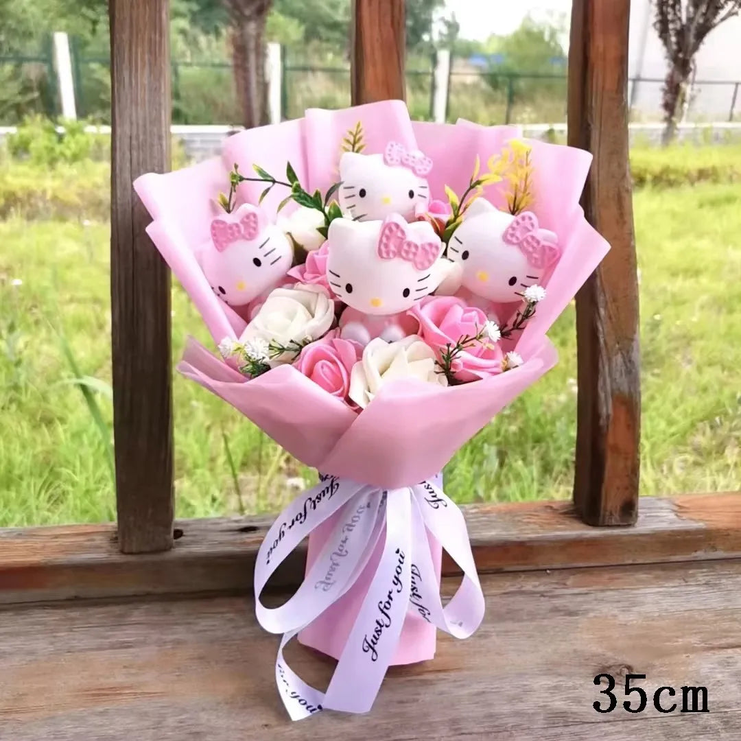 Hello Kitty Cartoon Plush Bouquet  Anime Rose Flowers Doll Home Wedding Decoration Christmas Valentine's Day Gift