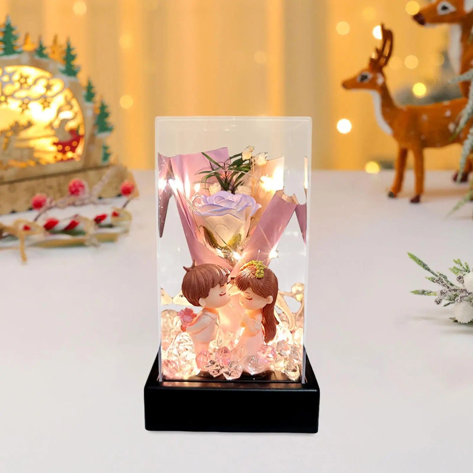 Romantic Artificial Flower Bouquet Acrylic Dome Preserved Rose Gift Box for Wedding Valentine’s Day Anniversary Decoration